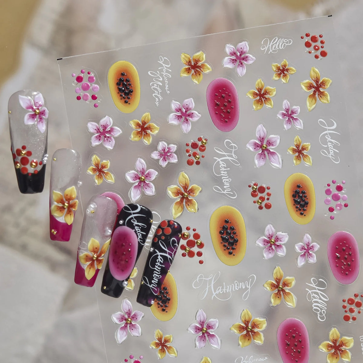 Tropical Papaya 5D Embossed Nail Stickers – Summer Decals Nail Art Stickers QXL