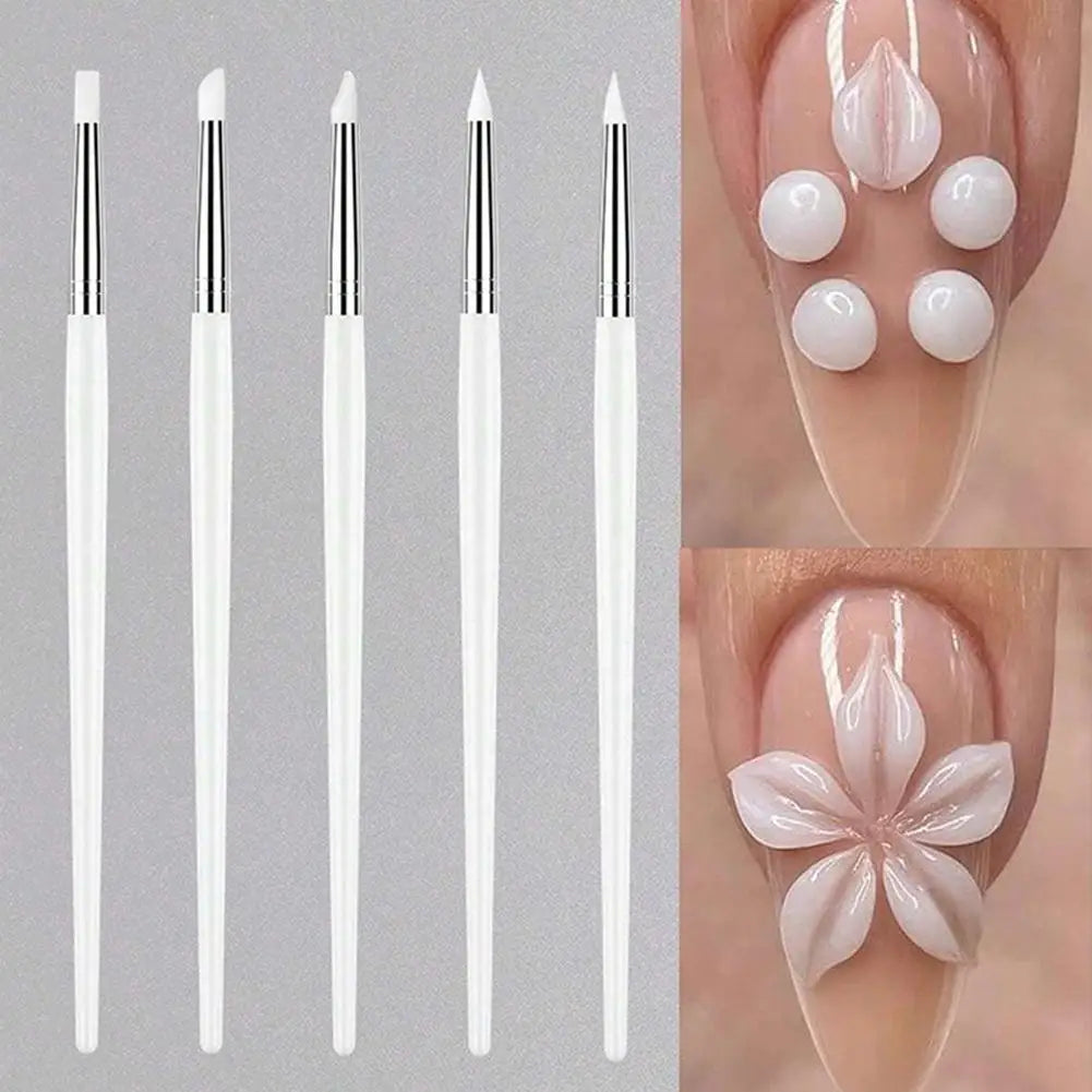 5-Pc Silicone Nail Art Brush Set | UV Gel 3D Dotting Pens Nail Art Brush Set QXL