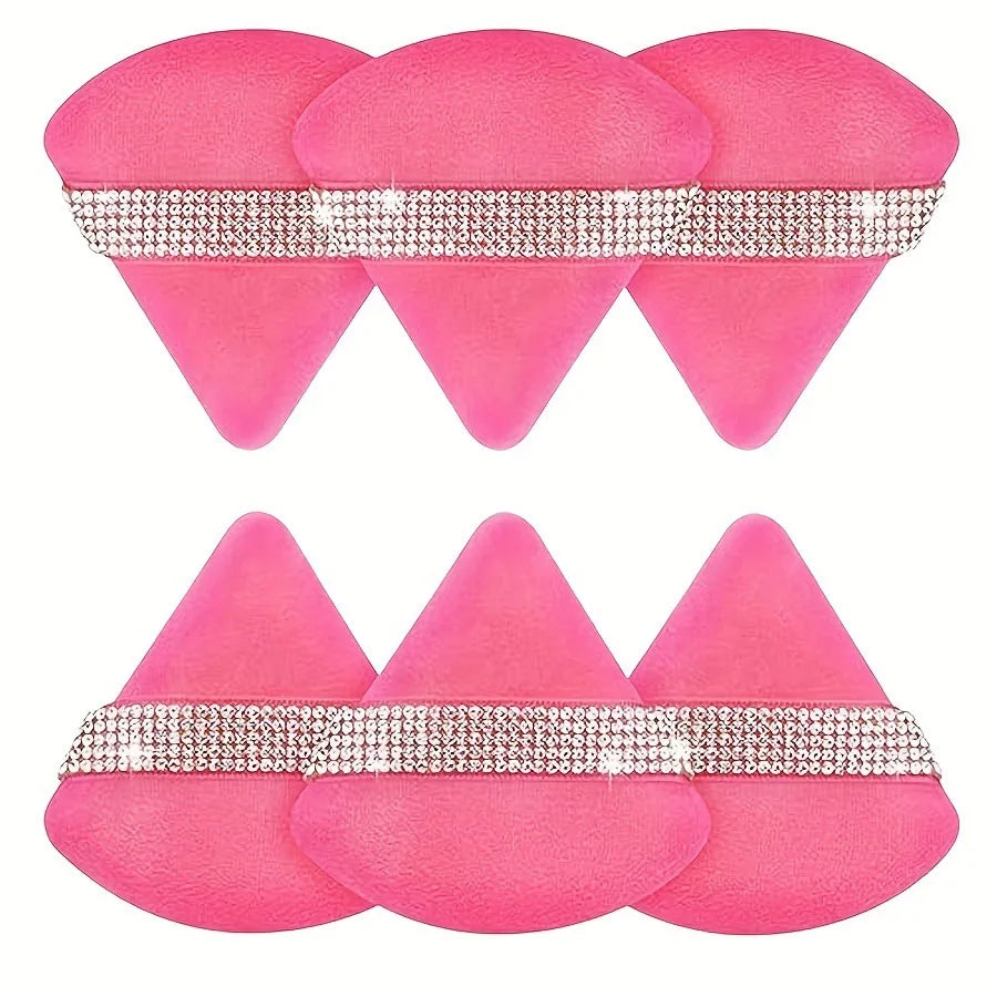 6-Pack Pink Triangle Powder Puff Set | Velvet Makeup Sponge Makeup Powder Puff QXL 6Pcs (rose red)