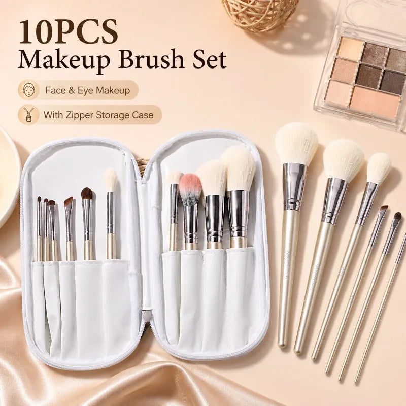 10-Piece Makeup Brush Set with Travel Case | Face & Eye Makeup Brush Set QXL