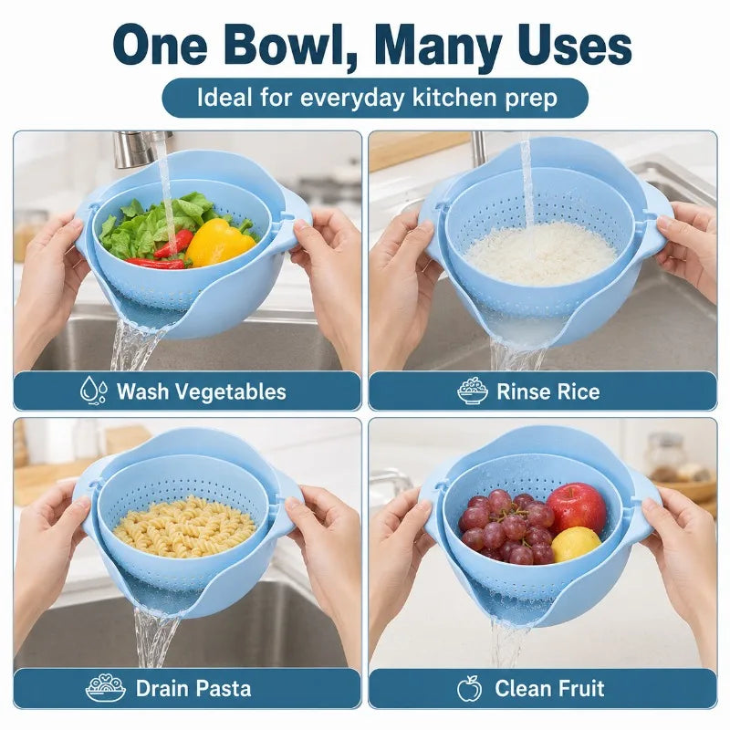 2-Layer Flip Colander Bowl | Kitchen Drain Basket Kitchen Colander Bowl QXL