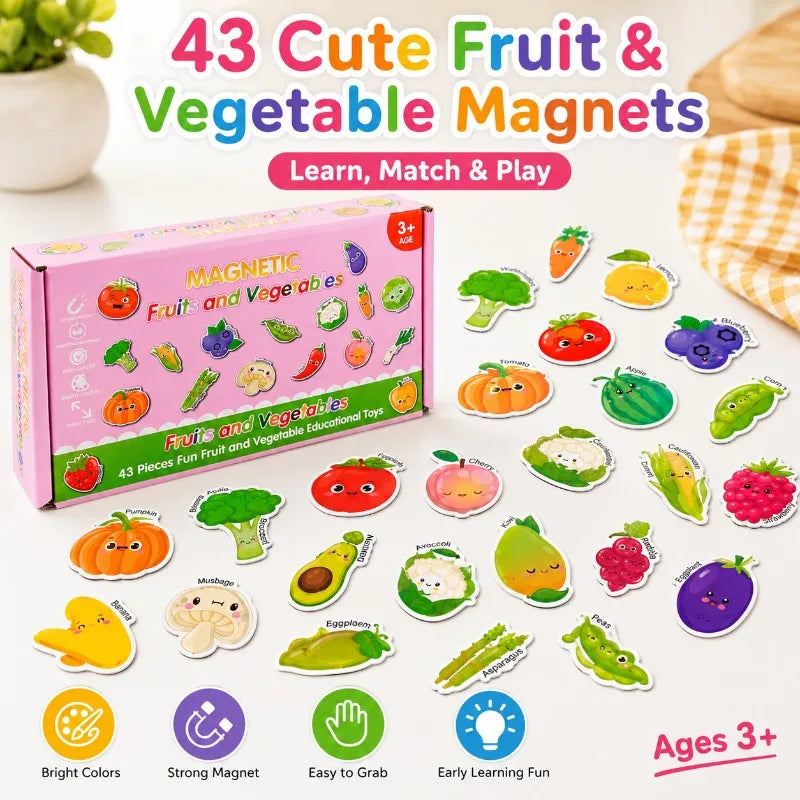 43-Piece Magnetic Fruits & Vegetables Learning Toy for Kids Educational Learning Toy QXL