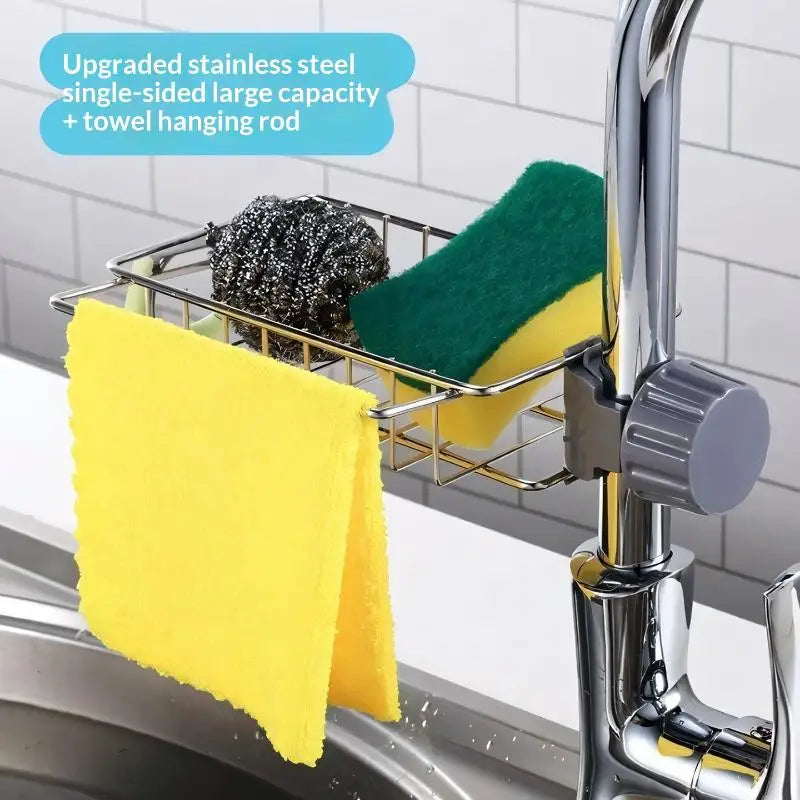 Stainless Steel Faucet Organizer | Sink Soap & Sponge Rack Sink Faucet Organizer QXL