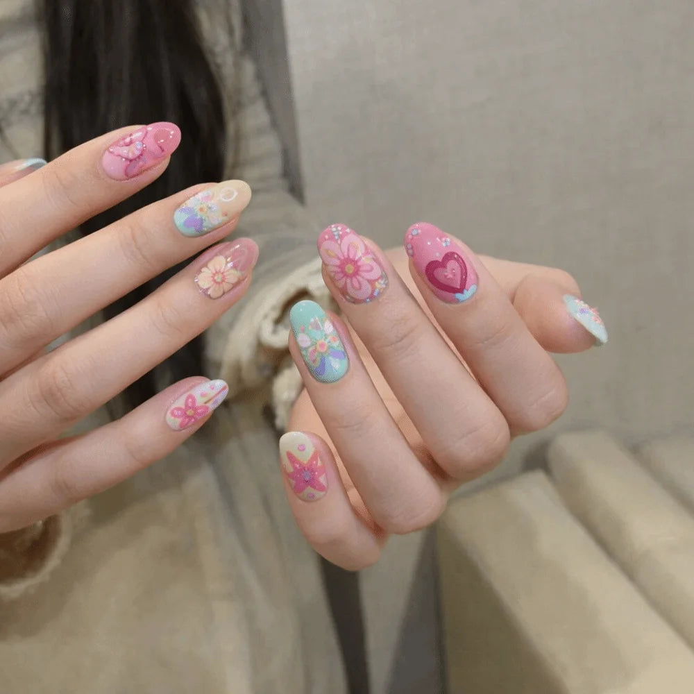 30-Pc 3D Pearl Flower Press-On Nails | Almond Beach Y2K Press-On False Nails QXL