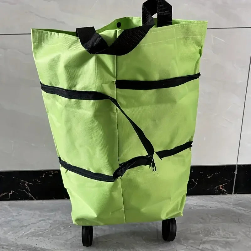 Heavy-Duty Foldable Shopping Cart | Wheeled Grocery Trolley Foldable Shopping Cart QXL Green