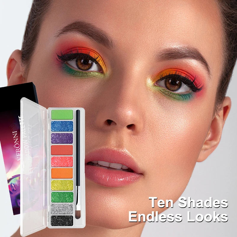 10-Color Neon UV Glow Face Paint & Eyeshadow Palette UV Glow Face Paint QXL
