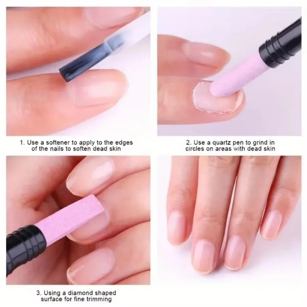 Dual-Ended Quartz Scrub Stick | Nail Pusher & Cuticle Pen Cuticle Trimmer Pen QXL