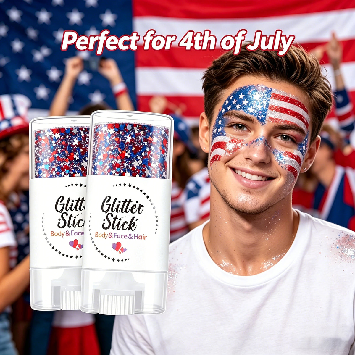Patriotic Glitter Body Paint Stick | Red White Blue Face Paint Glitter Body Paint QXL