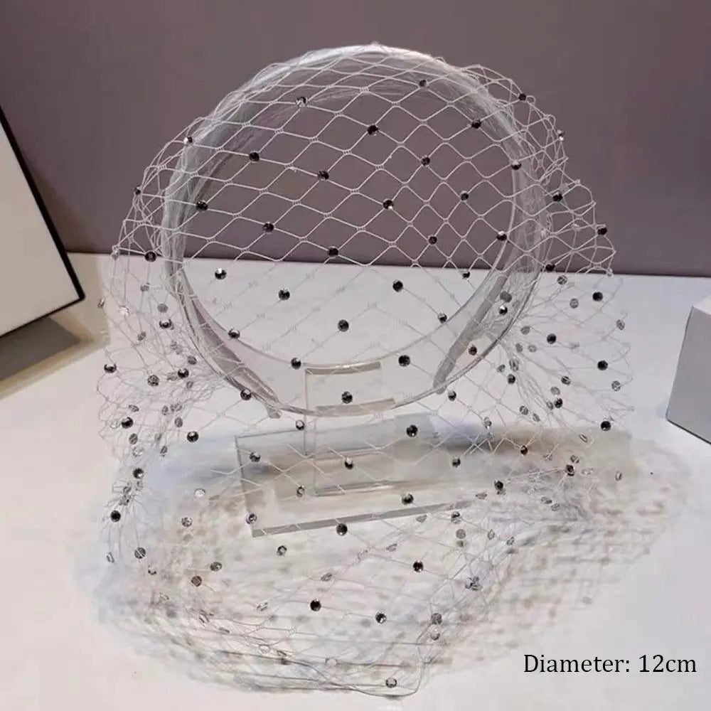 Elegant Veil Headband – Rhinestone & Pearl Mesh Face Cover Veil Headband QXL