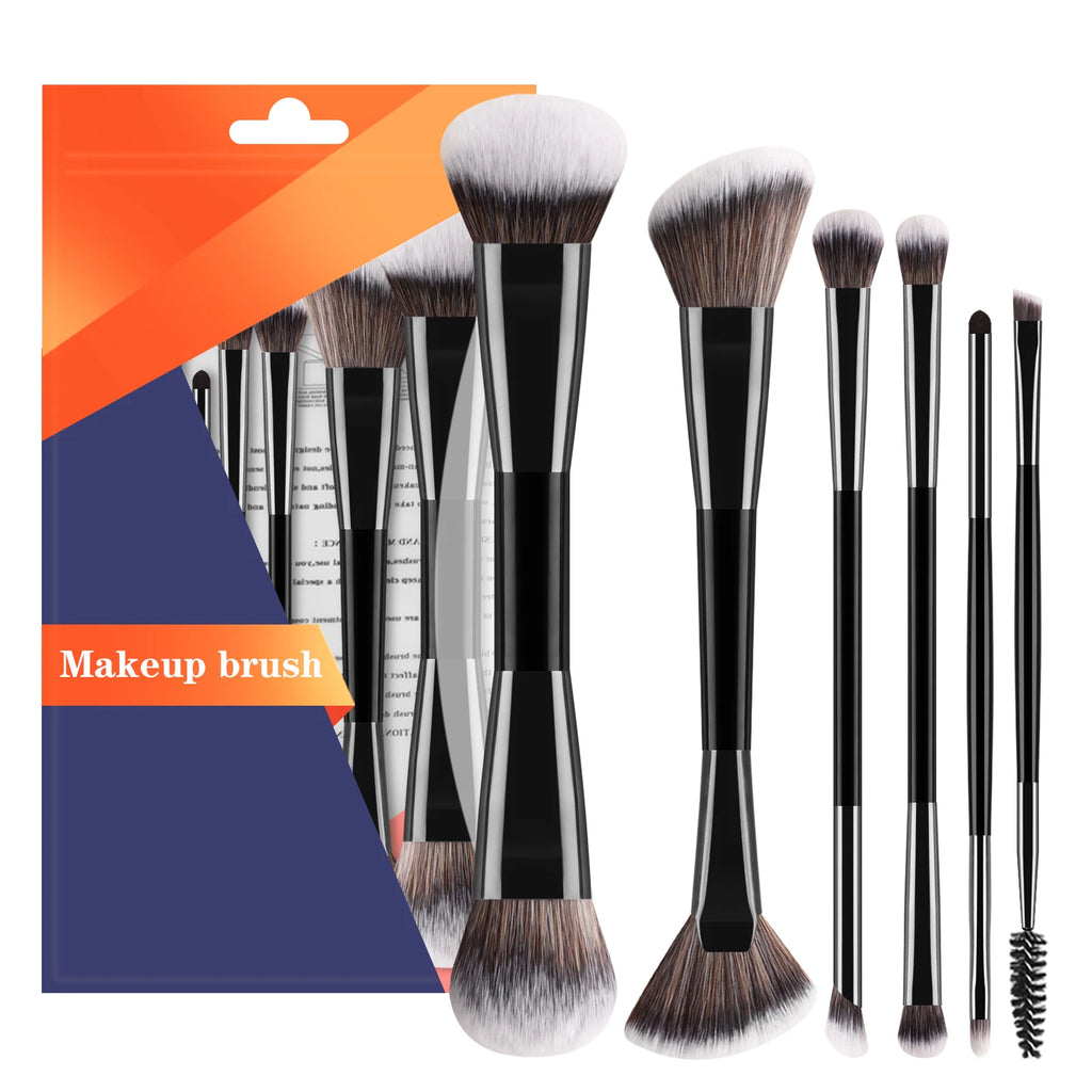 6-Pc Double-Ended Makeup Brush Set | Full Face Cosmetic Tools Makeup Brush Set QXL Black