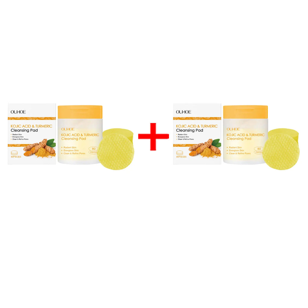 OUHOE Turmeric & Kojic Acid Exfoliating Facial Cleansing Pads 80pk Exfoliating Cleansing Pads QXL 160pieces boxed