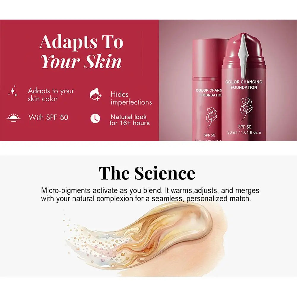 Korean Color-Changing Foundation SPF50 | 30ml Oil Control Cream Color-Changing Foundation QXL