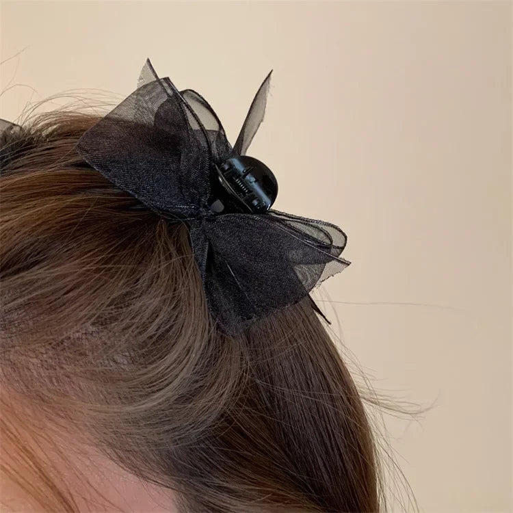 Lace Mesh Bow Hair Claw Clip | Korean Bowknot Style Hair Claw Clip QXL black