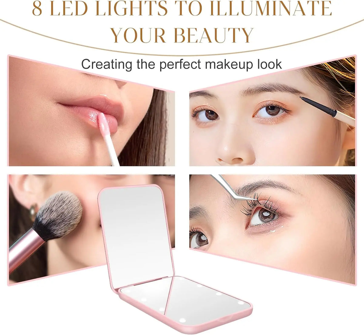 Mini LED Lighted Compact Mirror | 1X/3X Magnifying Travel Lighted Compact Mirror QXL