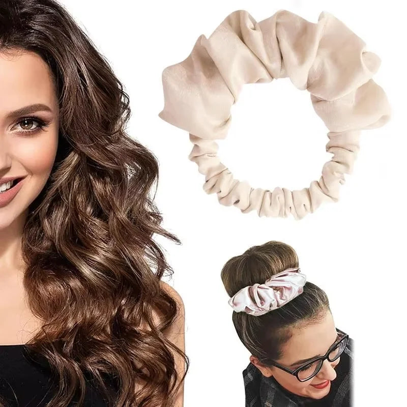 8-Color Satin Elastic Headband & Heatless Hair Curling Roller Satin Hair Roller QXL