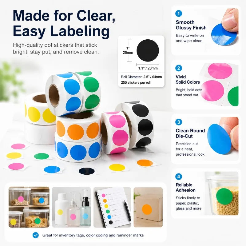 25mm Round Dot Label Stickers Roll | Color Coding & Sorting Color Coding Stickers QXL