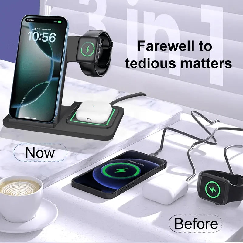 3-in-1 Foldable Wireless Charging Station for iPhone & iWatch Wireless Charging Station QXL