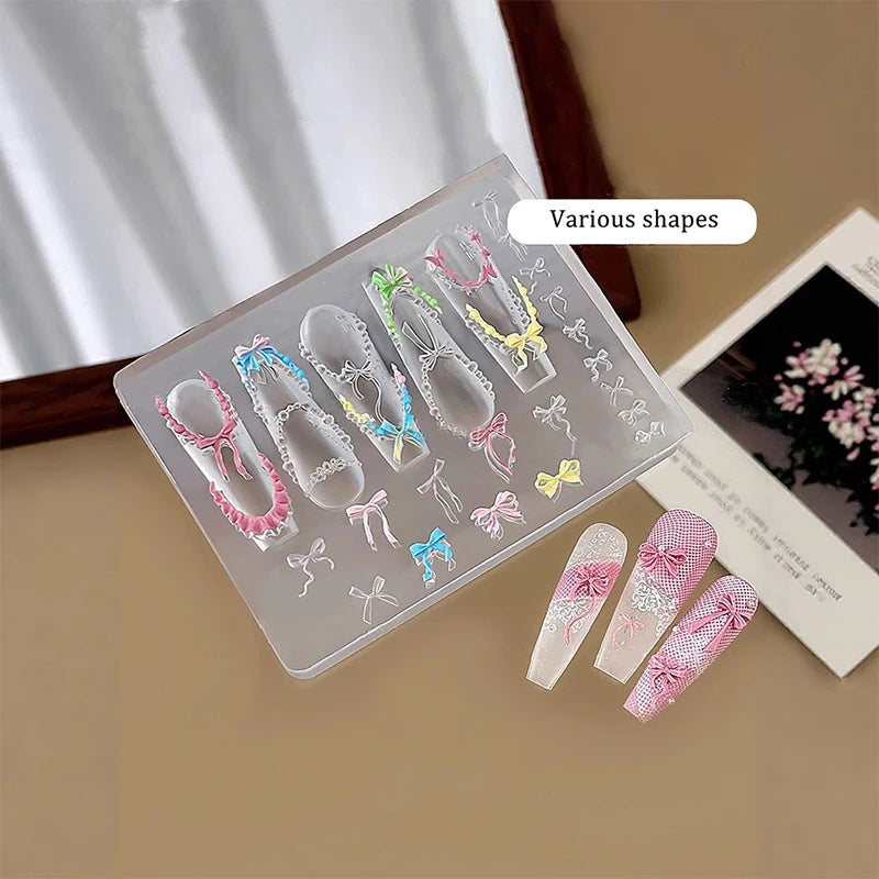3D Silicone Nail Art Mold – Bowknot Bead Chain Ribbon Design Nail Art Mold QXL