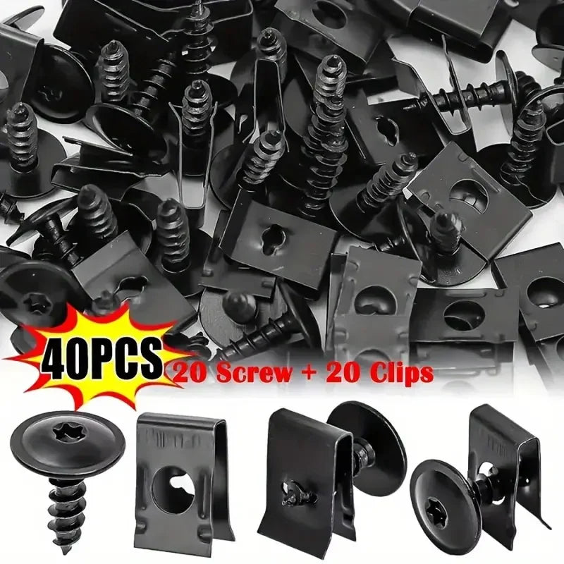 40-Pc Car Self-Tapping Screws, U-Clips & Metal Spacers Kit Auto Body Fasteners QXL