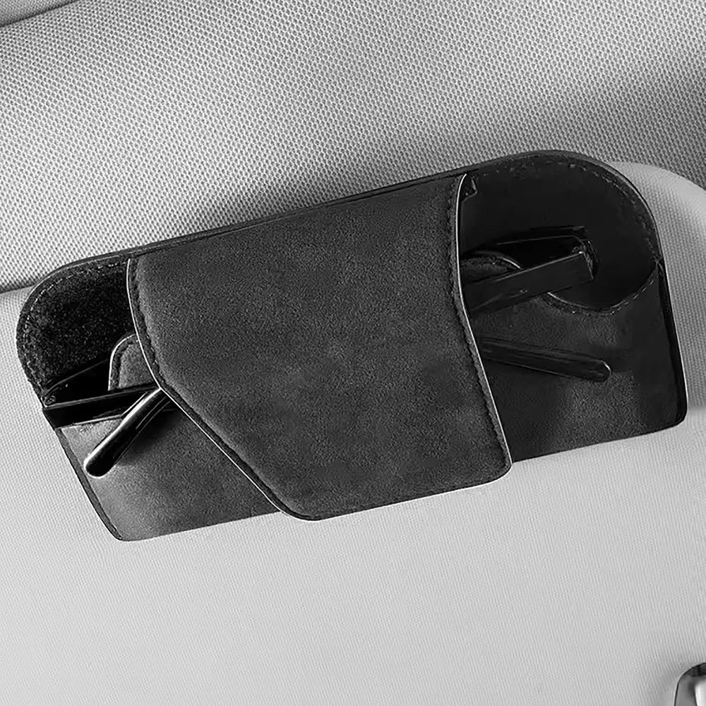 Car Sun Visor Sunglasses Holder | Cowhide Leather Storage Clip Visor Glasses Holder QXL black