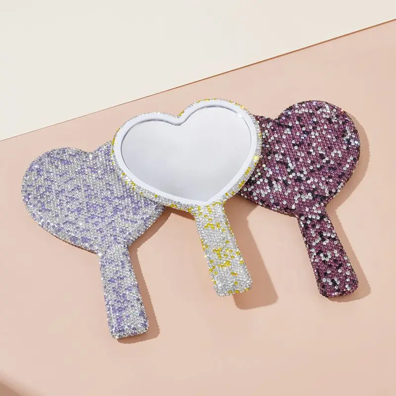 Diamond Heart-Shaped Handheld Makeup Mirror | Portable Handheld Makeup Mirror QXL