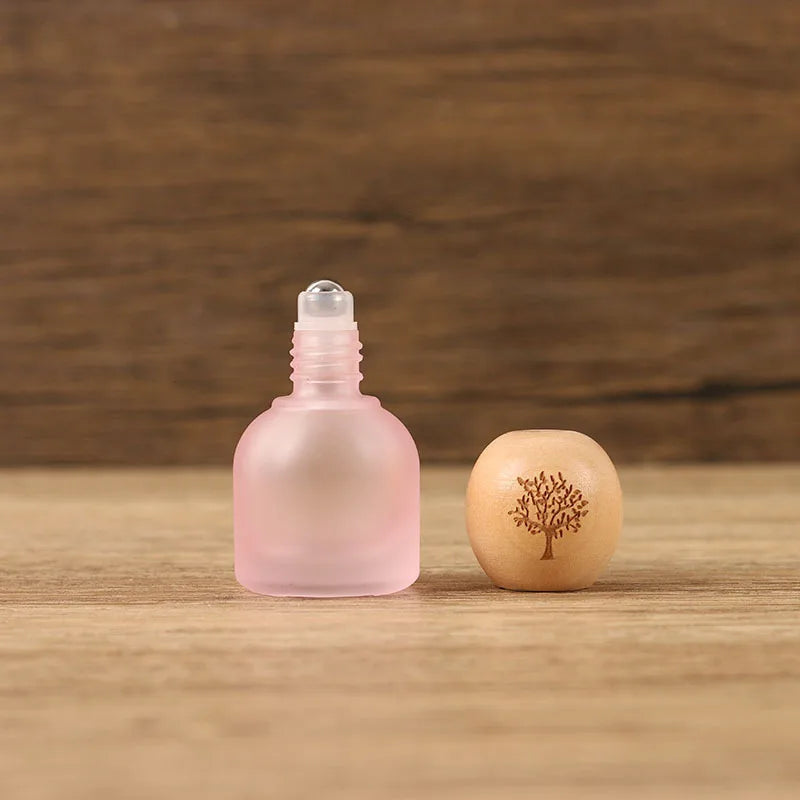 10ml Dark Glass Essential Oil Roller Bottle | Wooden Cap Essential Oil Roller Bottle QXL pink B