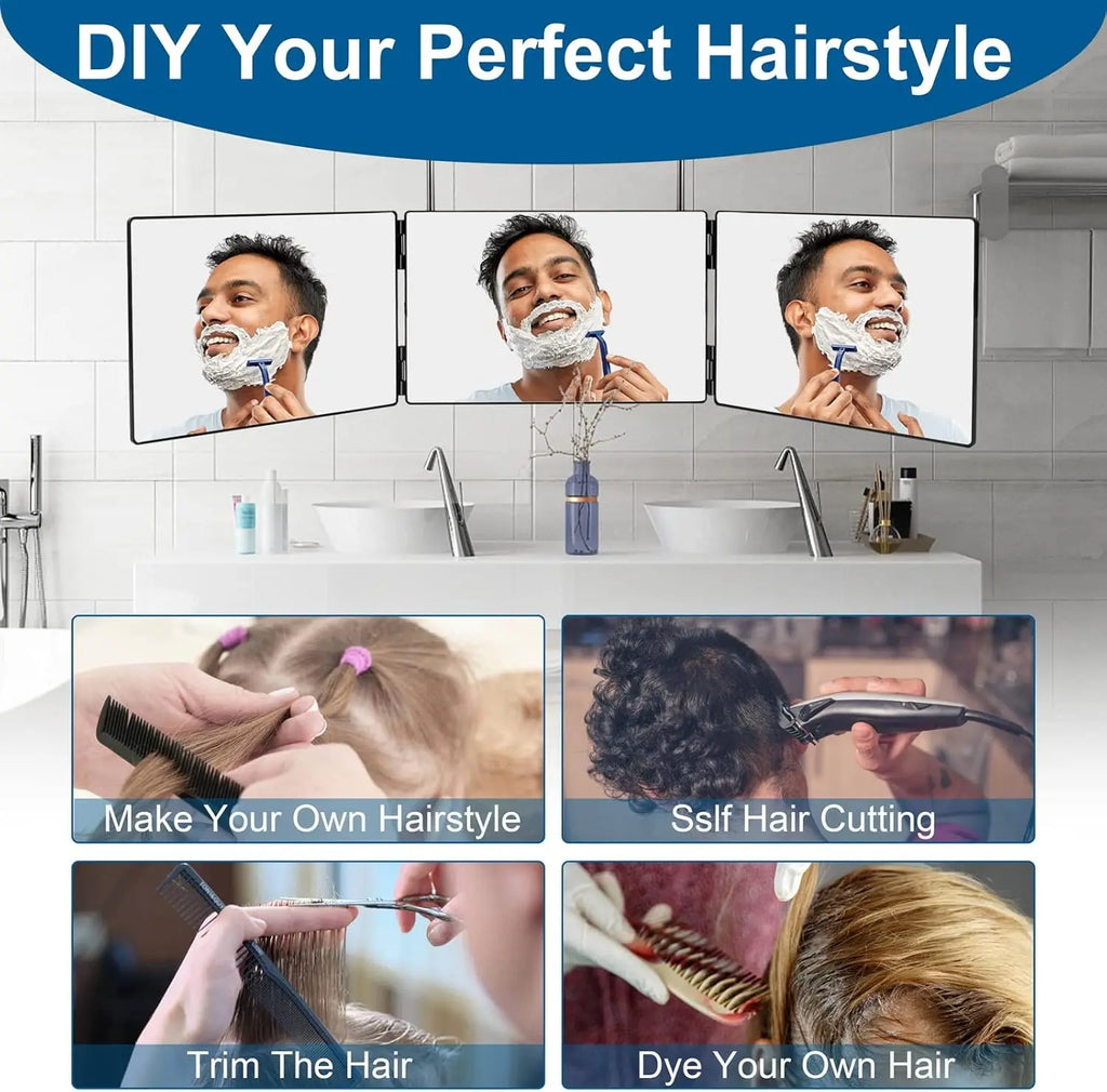 3-Way Trifold Mirror for Self Hair Cutting | 360° Barber Mirror Trifold Barber Mirror QXL