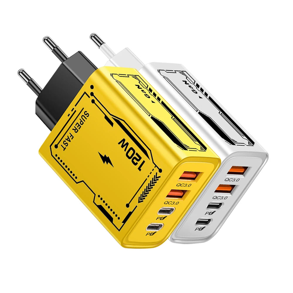 120W USB-C Wall Charger 4-Port QC 3.0 Fast Charging Adapter USB-C Wall Charger QXL