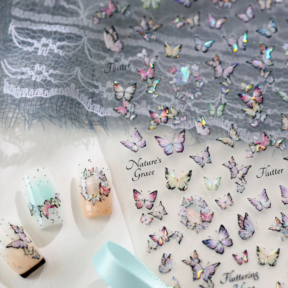 5D Holographic Butterfly Nail Art Stickers | Laser Decals DIY Nail Art Stickers QXL
