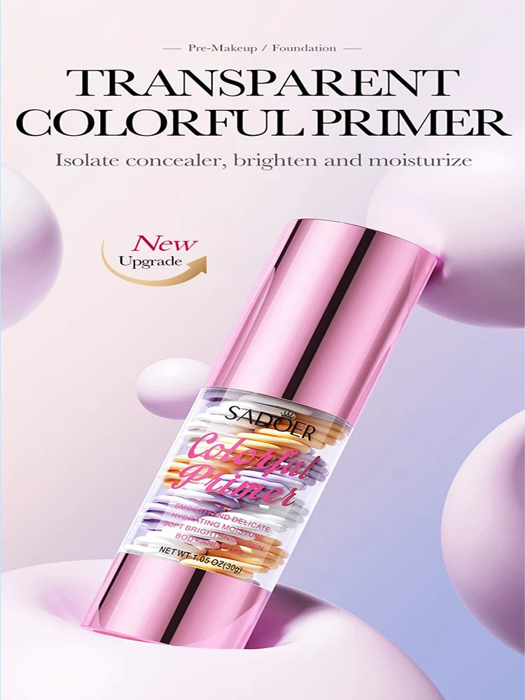 SADOER Tri-Color Brightening Makeup Primer – Hydrating 30g Makeup Primer QXL