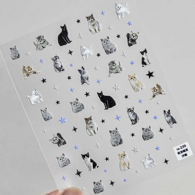 3D Embossed Animal Nail Stickers | Dog Cat Bunny Decals Nail Art Stickers QXL