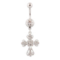 Crystal Cross Belly Button Ring | Stainless Steel Navel Bar Body Piercing Jewelry QXL onesize