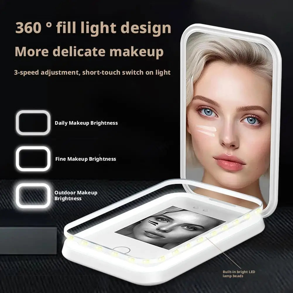 LED Makeup Mirror UV Detection, Dimmable 3-Mode Light, USB-C LED Makeup Mirror QXL