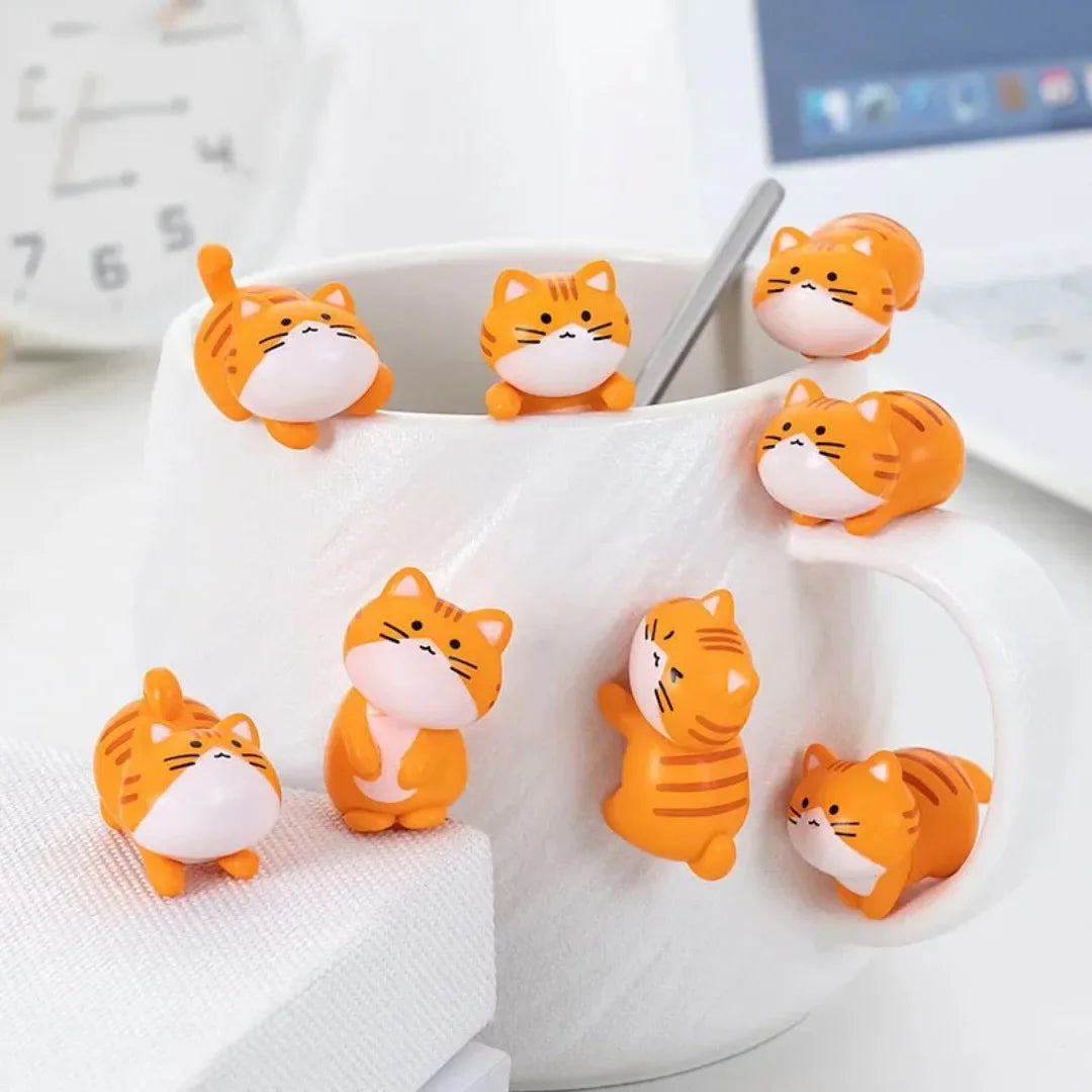 8-Pack Miniature Orange Cat Figurines | Desk Décor & Toy Set Miniature Animal Figurines QXL
