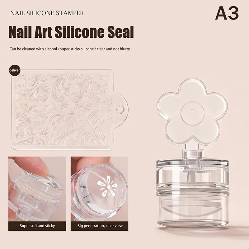 Transparent Jelly Nail Stamper & Scraper | French Tip Tool Nail Art Stamper QXL A3