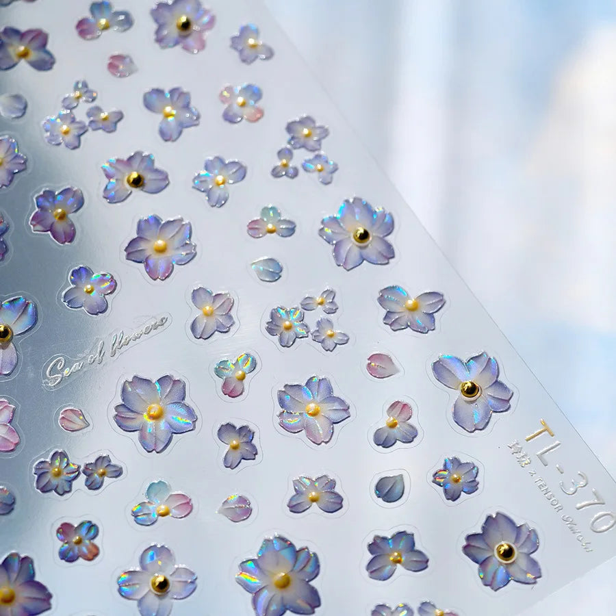 5D Blue & White Porcelain Nail Art Stickers | Gold Floral Decals Nail Art Stickers QXL