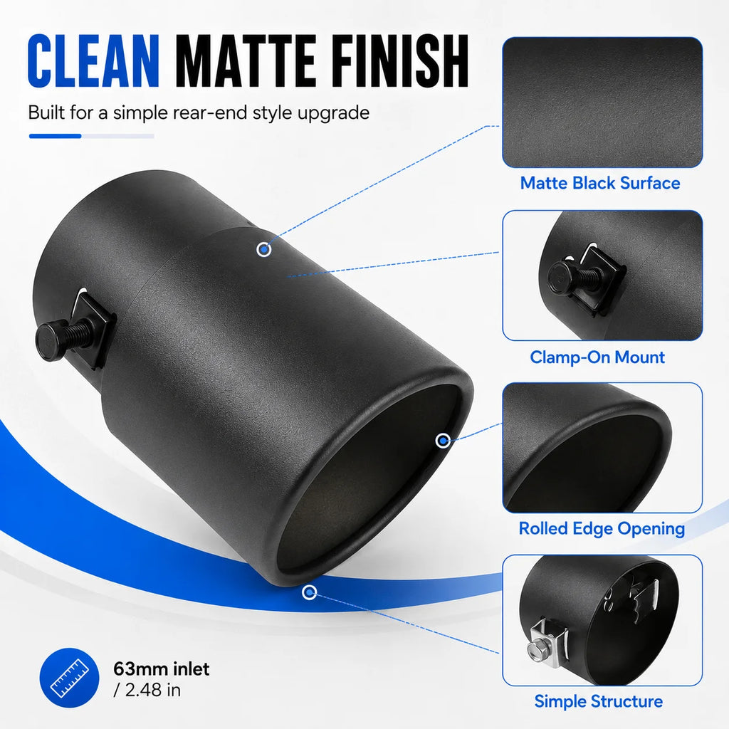 63mm Black Exhaust Tip | Universal Aluminum Muffler Tail Trim Exhaust Tail Tip QXL