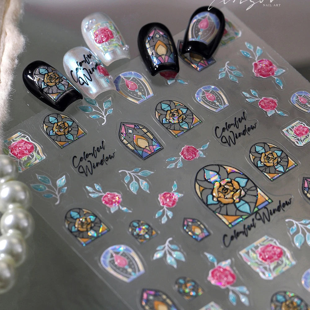 5D Vintage Lace Rose Nail Stickers | Self-Adhesive Decals Nail Art Stickers QXL