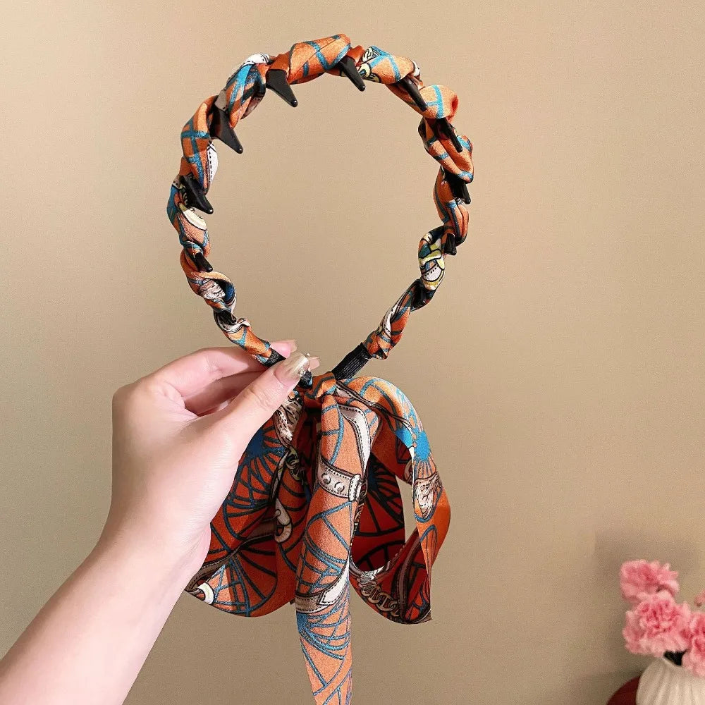 Retro Satin Bow Headband | Non-Slip Adjustable Hair Band Bow Hair Headband QXL Orange