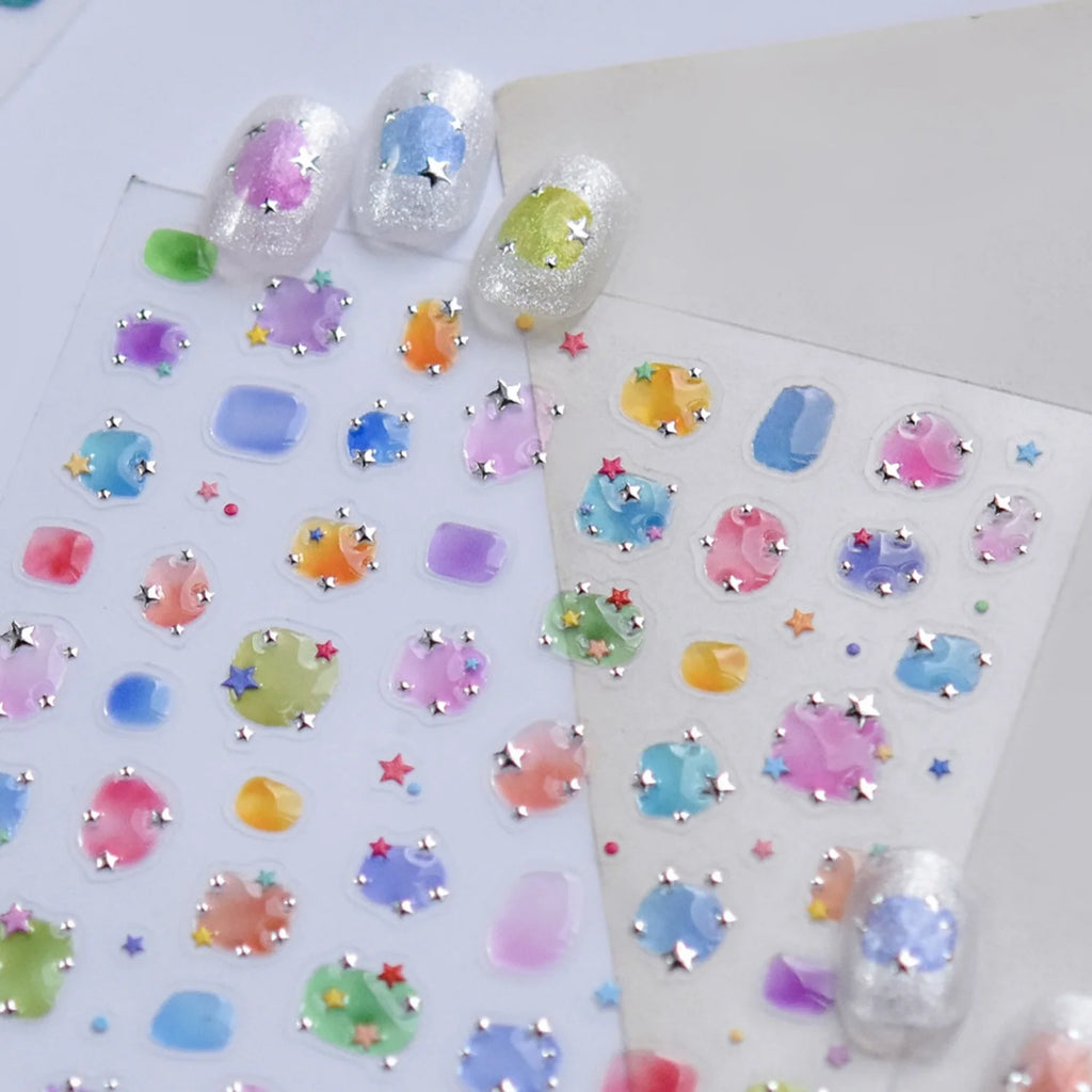 5D Macaron Star Nail Stickers | Gradient Candy Color Decals Nail Art Stickers QXL