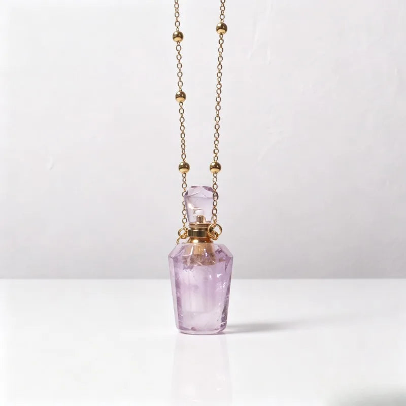Crystal Perfume Bottle Necklace | 18K Gold Plated Pendant Crystal Pendant Necklace QXL