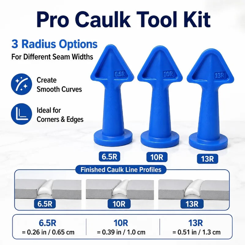 3-Piece Caulk Finishing Tool Kit | 6.5R 10R 13R Sealant Smoother Caulk Finishing Tool QXL