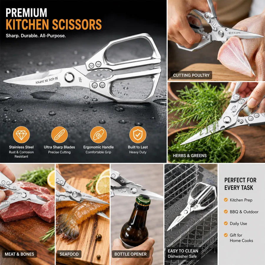 Multifunctional Kitchen Scissors | Stainless Steel Bone Cutter Kitchen Shears QXL