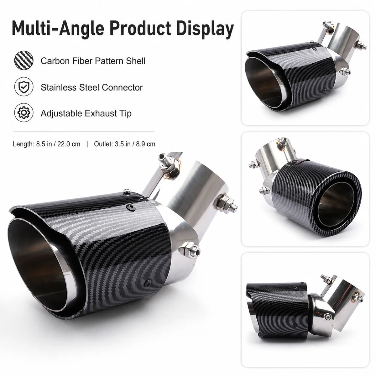 Carbon Fiber Exhaust Tip 63–89mm | Adjustable Stainless Steel Exhaust Tip QXL