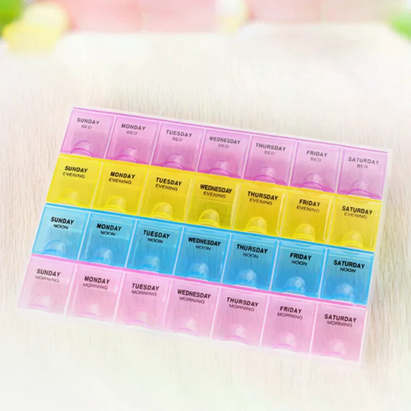 7-Day Weekly Pill Organizer | 28-Compartment Tablet Box Weekly Pill Organizer QXL