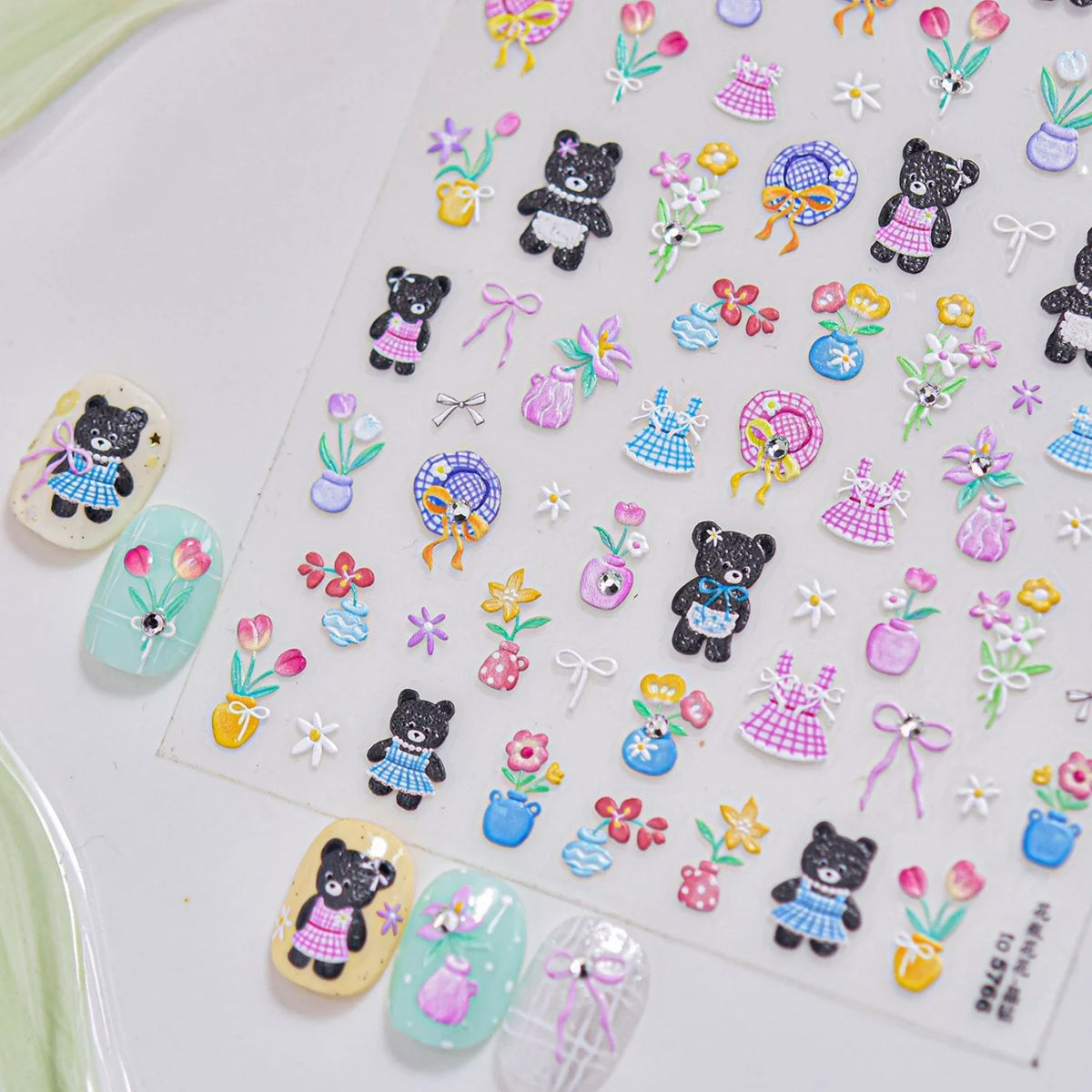 5D Black Bear Nail Art Stickers – Spring Tulip Garden Decals Nail Art Stickers QXL