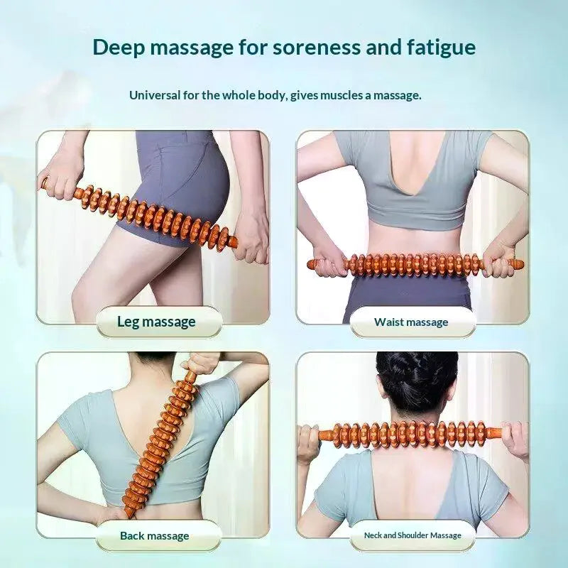 16-Roller Wooden Fascia Massage Roller | Back, Legs & Arms Body Massage Roller QXL