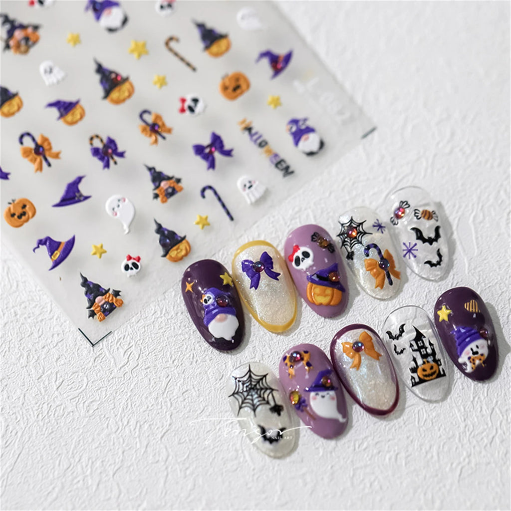 5D Halloween Nail Stickers – Pumpkin & Ghost Rhinestone Decals Nail Art Stickers QXL