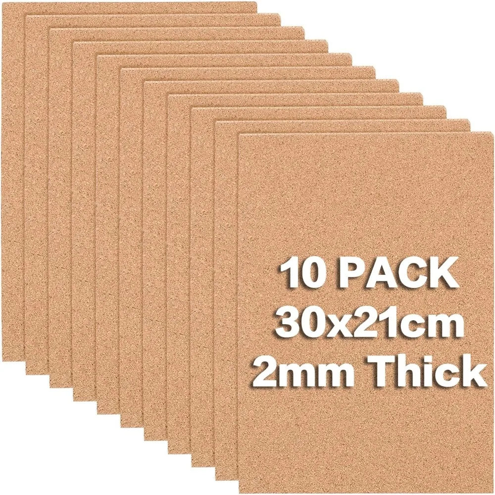A4 Cork Sheets 10-Pack | 2mm Thick DIY Tiles & Coasters Cork Craft Sheets QXL