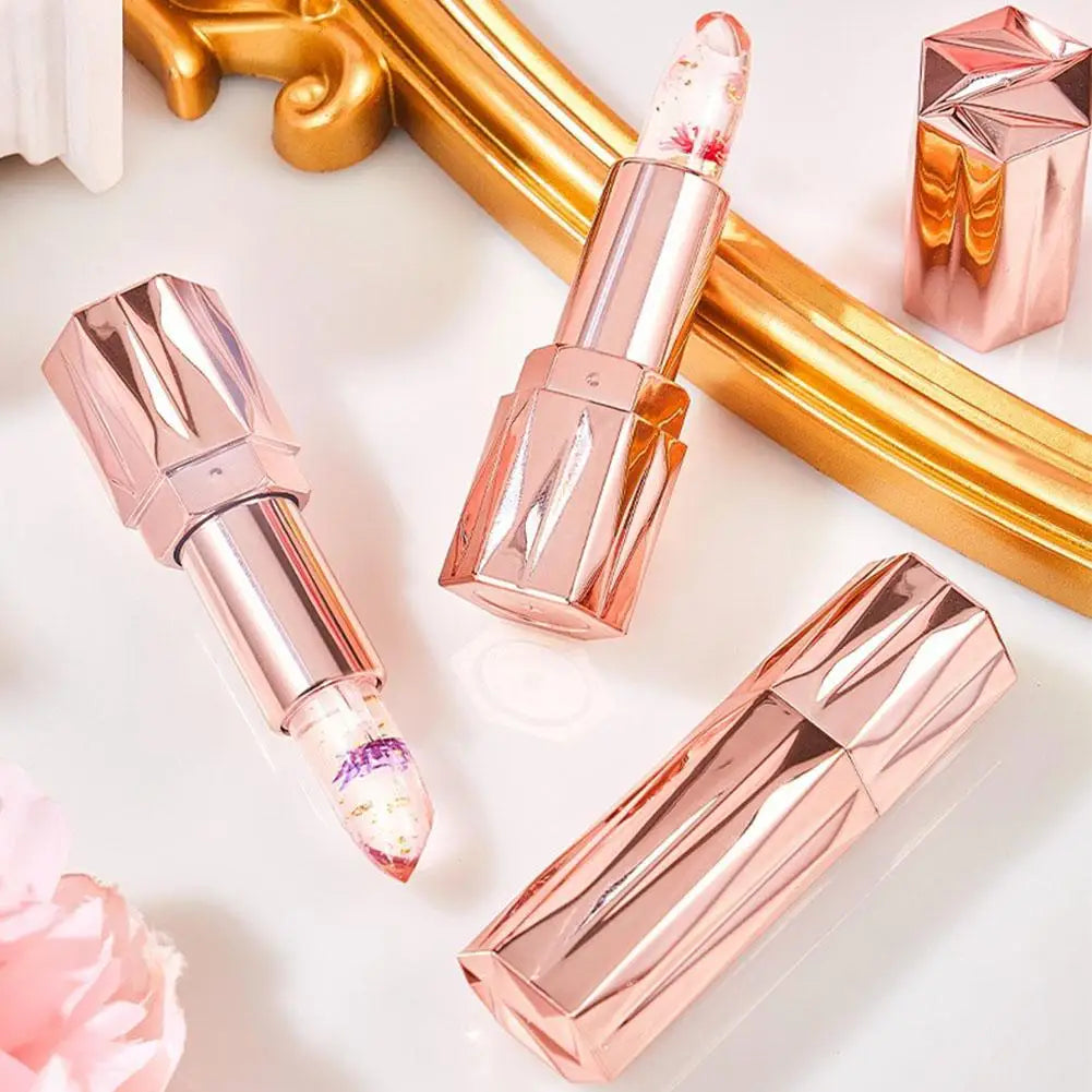 Color-Changing Flower Jelly Lip Balm | Gold Foil Crystal Lipstick Color-Changing Lip Balm QXL